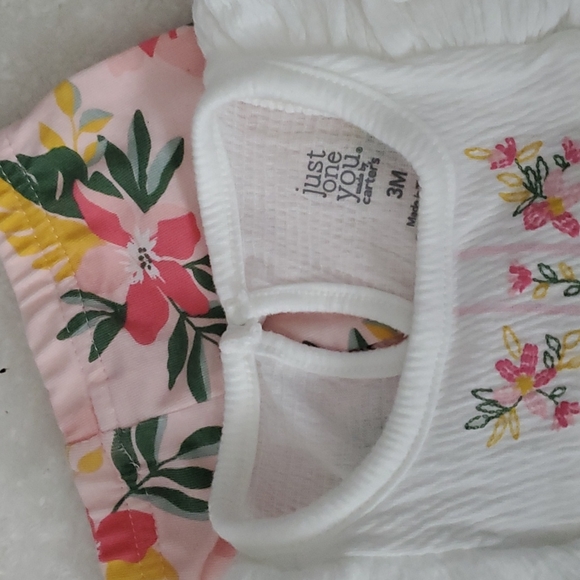 Carter's 2 piece floral set 3 mo and 1 piece yellow and blue with flowers 6 mo - Picture 2 of 8